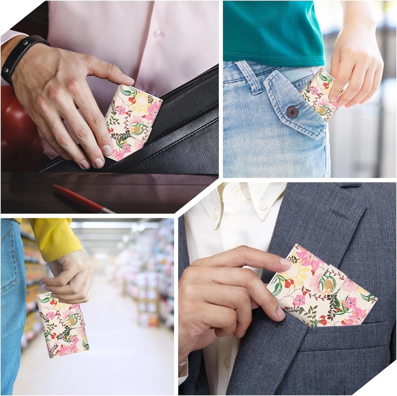 ZHOMA Credit Card Holder and Business Card Holder with Coin Pocket, Slim Minimalist Leather Wallet with ID Window for Women and Men - Pink Flowers - Image 5